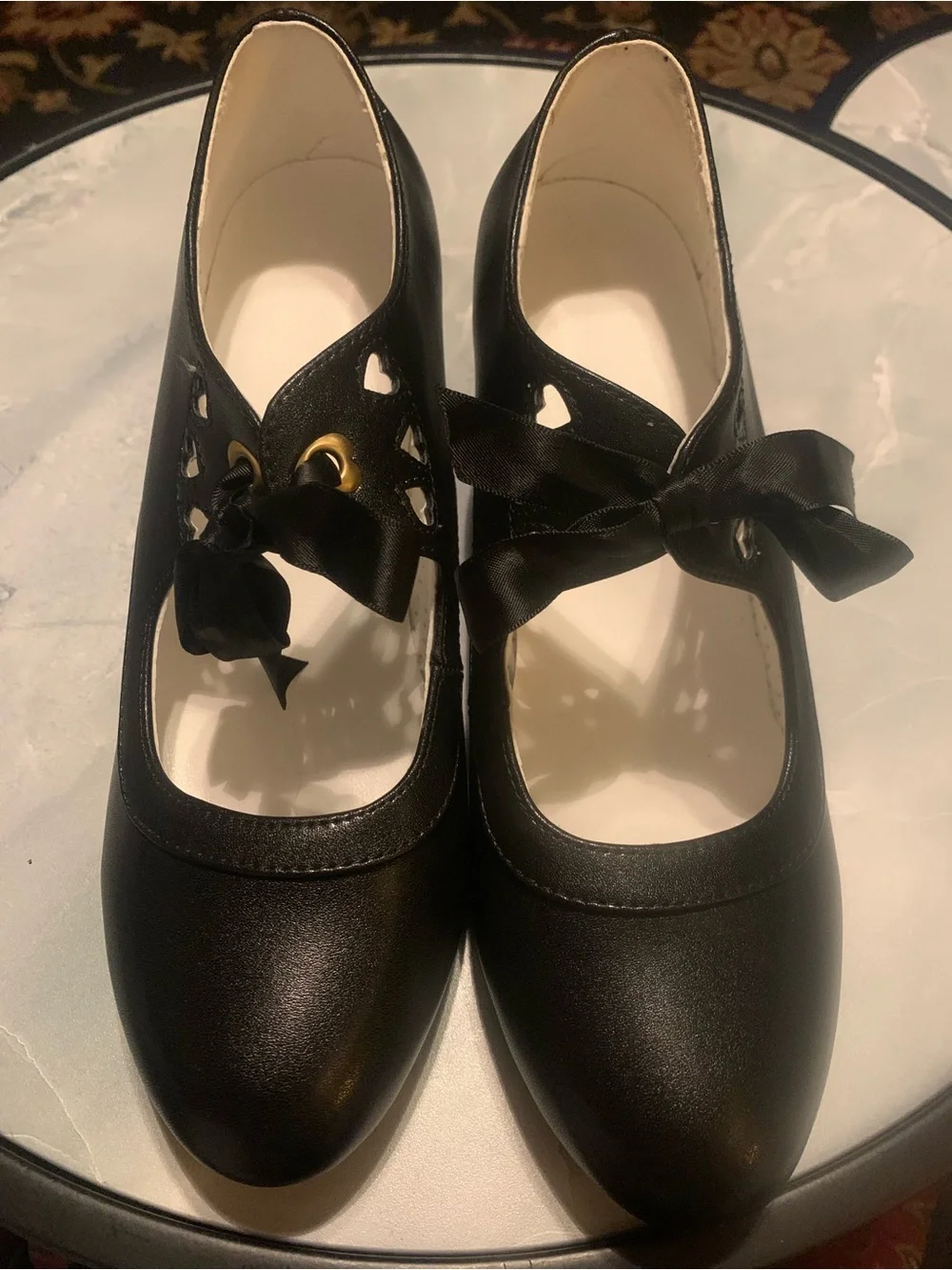 Girls Black Mary Jane Ribbon Shoes